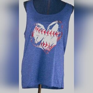 Baseball Racerback Blue Heart Baseball Tank Top Preowned Size XL.